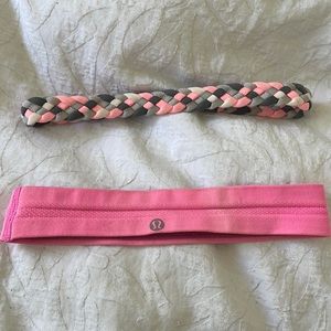 Pink Grey Lululemon Headbands Set (Solid, Braided)